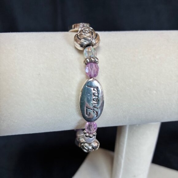 Bracelet - "Sister Friend Forever" words with pink and pearl beads - Picture 3 of 5